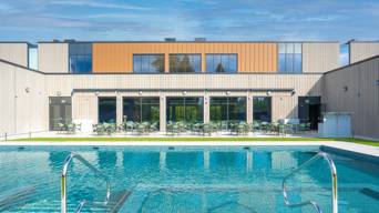 Outdoor pool and dining area