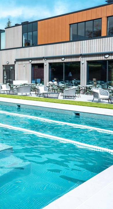 Outdoor pool with people